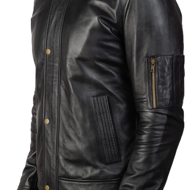 Mens Tea House Black Leather Jacket6204-9-1568638310288